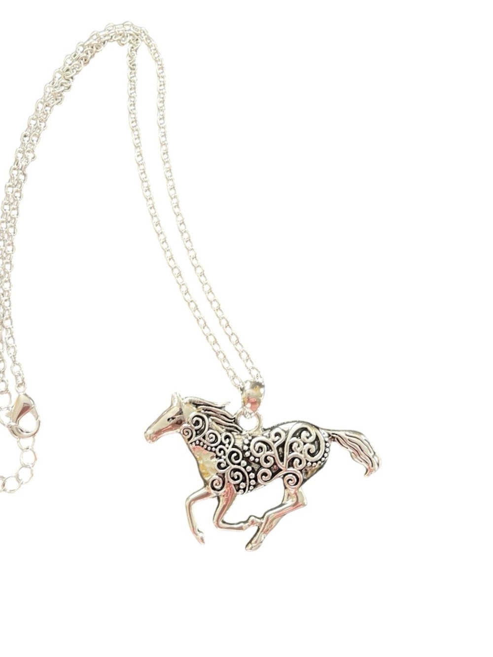 Silver Tone Running Horse Pendant Necklace - Women's Jewelry 22 inches long